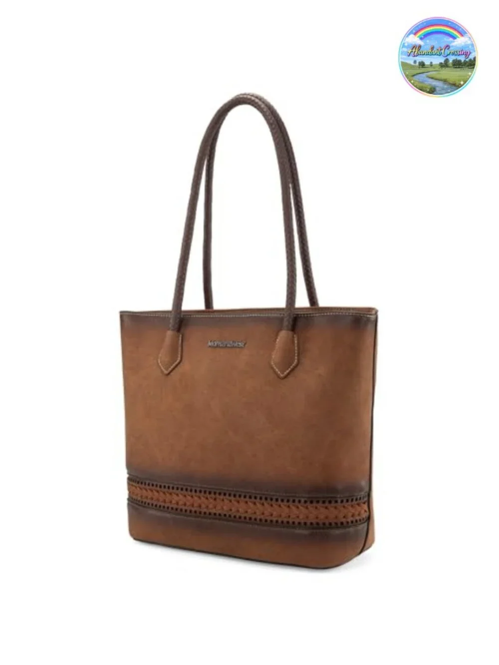 Woven Vegan Leather Tote Bag with Back Zipper Pocket, Spacious